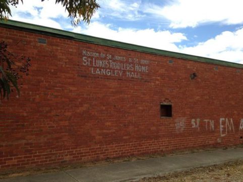 Sign on the rear wall at Langley Hall Bed & Breakfast, Bendigo (former ...