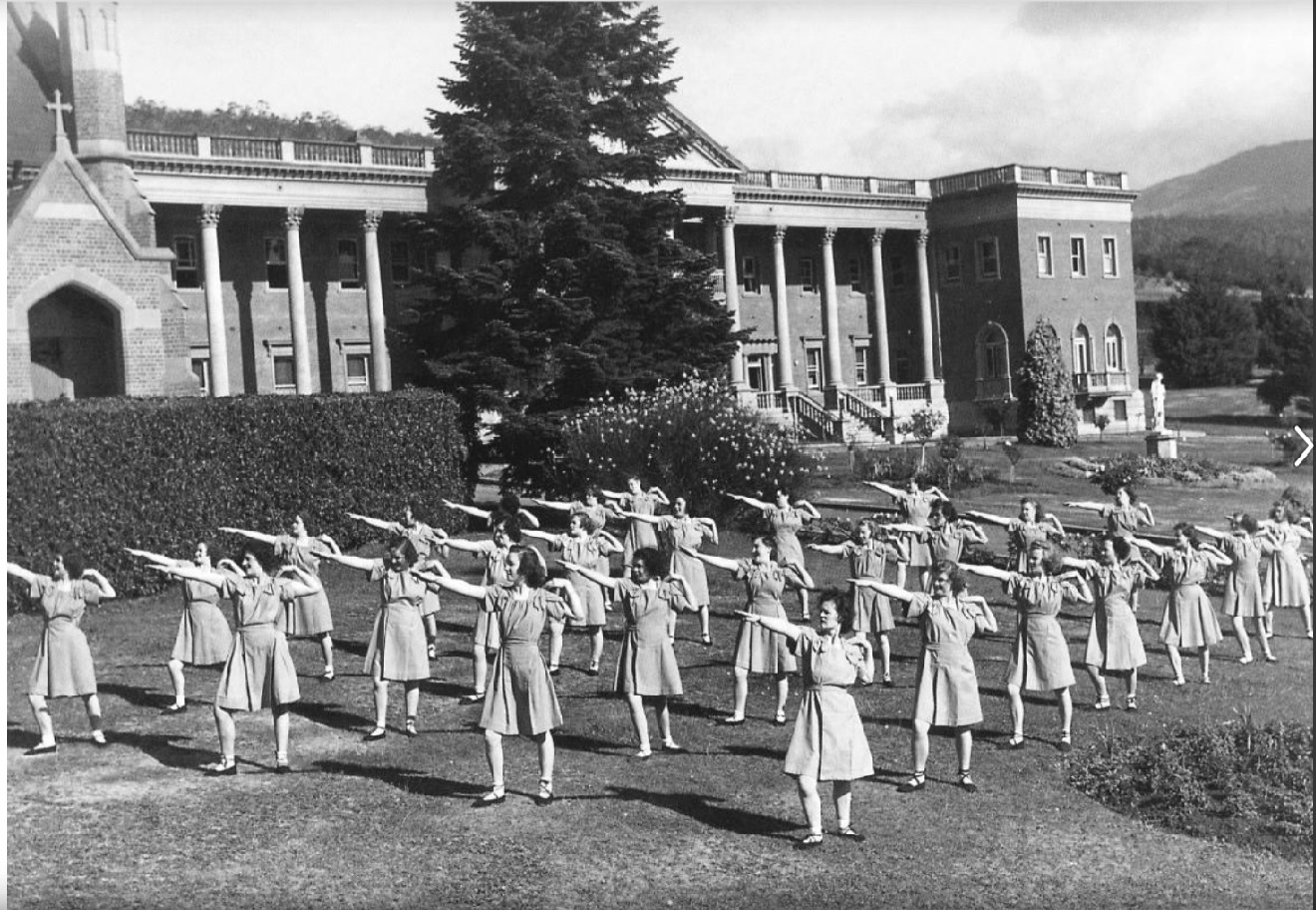 Calisthenic exercises, Mt St Canice, Hobart, c.1950 | Find and Connect